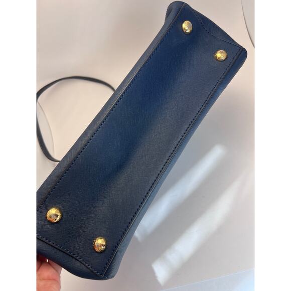 Michael Kors Navy Blue Saffiano Leather Cynthia Tote with Gold Hardware - Picture 11 of 16